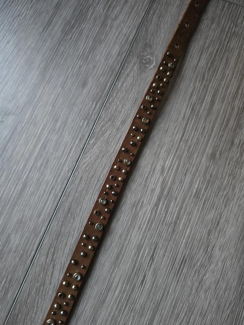J.Crew Brown Leather Studded Rhinestone Skinny Belt Boho Western Jeweled M
